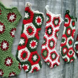 Custom-Made Crocheted Granny Square Hexagon Christmas Stocking in Your Choice Of Colors - thumbnail 3