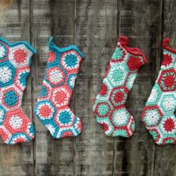 Custom-Made Crocheted Granny Square Hexagon Christmas Stocking in Your Choice Of Colors - thumbnail 4