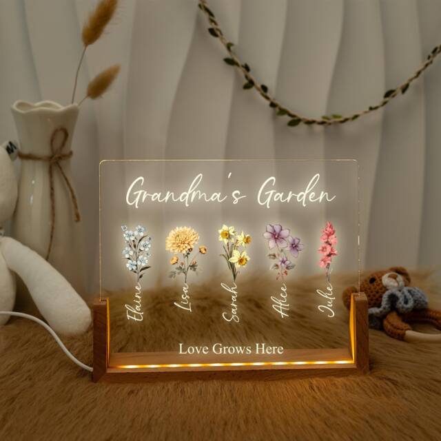 Custom Grandma's Garden Birth Flower Night Light Personalized Family Gift - image 1