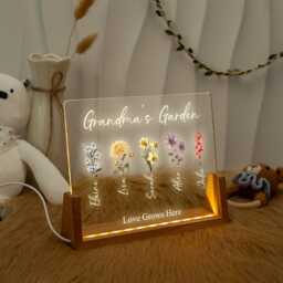 Custom Grandma's Garden Birth Flower Night Light Personalized Family Gift - thumbnail 2