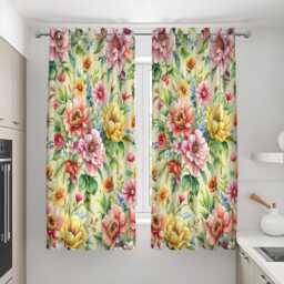 Colorful Floral Curtains, Yellow Pink Garden Blossom Drapes, Custom Size Botanical Window Panels For Living Room & Bedroom - thumbnail 3