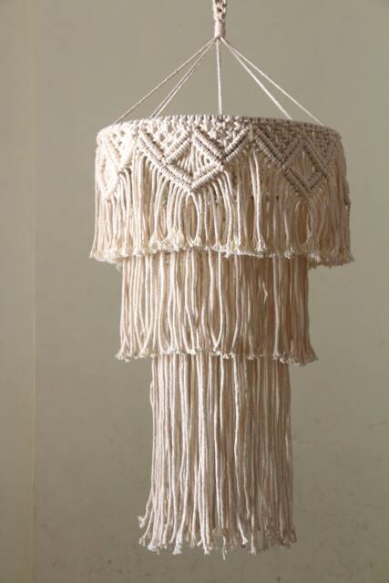 Boho Macrame Fringe Chandelier - Wedding Decor Baby Shower Lampshade Pendant Light Hangings Home - image 1