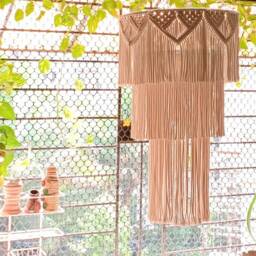 Boho Macrame Fringe Chandelier - Wedding Decor Baby Shower Lampshade Pendant Light Hangings Home - thumbnail 3