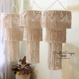 Boho Macrame Fringe Chandelier - Wedding Decor Baby Shower Lampshade Pendant Light Hangings Home - thumbnail 2