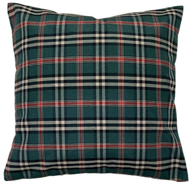 Green Plaid Cotton Cushion Cover Checked Throw Pillow Case - image 1