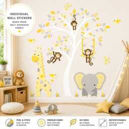 Jungle Animal Nursery Wall Decals Elephant, Giraffe, Monkey Tree Mural - thumbnail 3