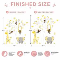 Jungle Animal Nursery Wall Decals Elephant, Giraffe, Monkey Tree Mural - thumbnail 2