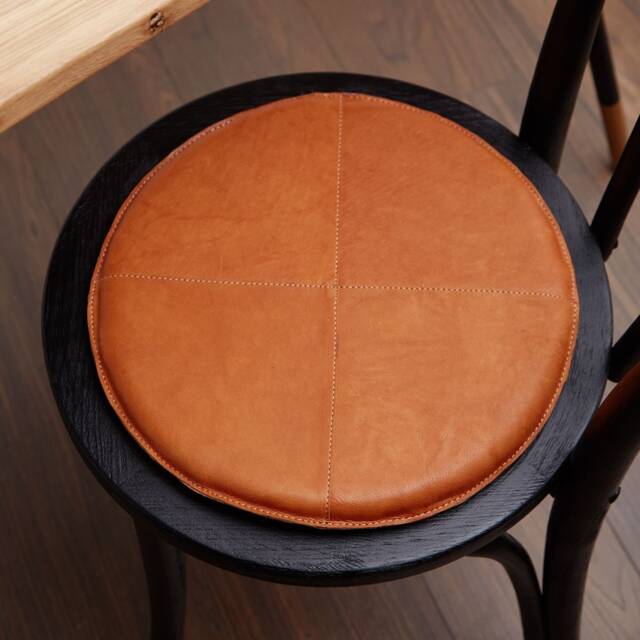 Tan Round Leather Cushion, Leather Dinning Seat Chair Paid Seat