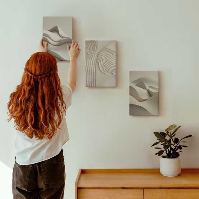 3 Piece Canvas Set - Waves & Structures in Shades Of Beige, Beige Wall Art Canvas, Natural Textures Hanging - image 1