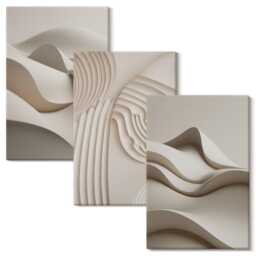 3 Piece Canvas Set - Waves & Structures in Shades Of Beige, Beige Wall Art Canvas, Natural Textures Hanging - thumbnail 2