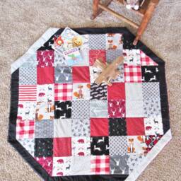 Woodland Patchwork Baby Play Mat Tummy Time Blanket - 39 Inch - thumbnail 3