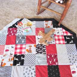 Woodland Patchwork Baby Play Mat Tummy Time Blanket - 39 Inch - thumbnail 2