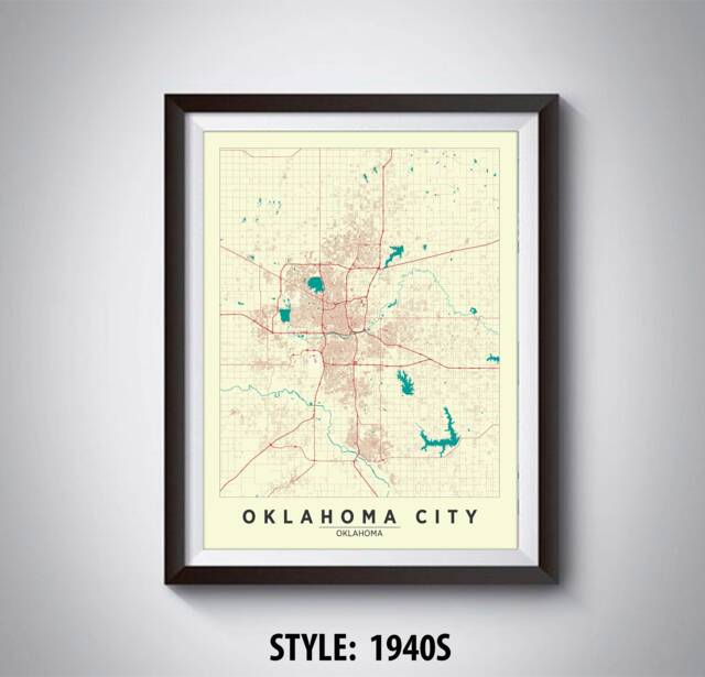 Oklahoma City Map Art Print Vintage Style Office Decor - image 1