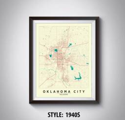 Oklahoma City Map Art Print Vintage Style Office Decor - thumbnail 1
