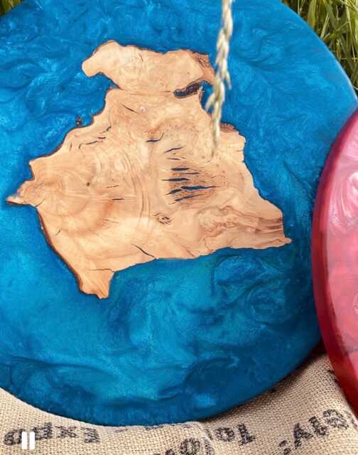 Round Serving Platter Centre Piece With Solid Olive Wood & Resin Art - image 1