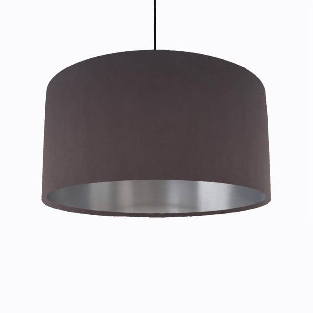 Charcoal Grey Brown Lampshade in Velvet With Silver Lining, Large Ceiling Lightshade - image 1