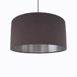 Charcoal Grey Brown Lampshade in Velvet With Silver Lining, Large Ceiling Lightshade