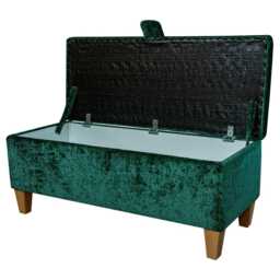 Green Plush Storage Bench - Luxury Ottoman Handmade in Britain - thumbnail 2