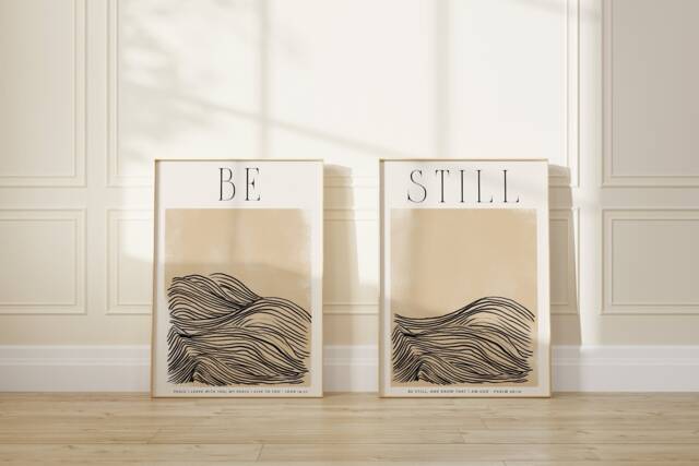 Be Still Set Of 2 - Black & Beige Minimal Art Printed & Shipped Modern Scripture Decor, Bible Verse Prints, Christian Home Decor Print - image 1