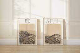 Be Still Set Of 2 - Black & Beige Minimal Art Printed & Shipped Modern Scripture Decor, Bible Verse Prints, Christian Home Decor Print - thumbnail 1