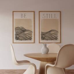 Be Still Set Of 2 - Black & Beige Minimal Art Printed & Shipped Modern Scripture Decor, Bible Verse Prints, Christian Home Decor Print - thumbnail 2