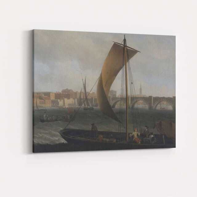 Historic Riverside Sailing Boats Stone Bridge Harbour Canvas Wall Art Print Decor Picture Ready To Hang - image 1