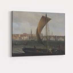 Historic Riverside Sailing Boats Stone Bridge Harbour Canvas Wall Art Print Decor Picture Ready To Hang - thumbnail 1
