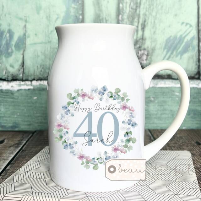 Personalised Birthday Gift Special Milestone 21 30 40 50 60 70 Any Age Wildflower Floral Ceramic Small Vase Jug Mug - image 1