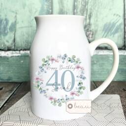 Personalised Birthday Gift Special Milestone 21 30 40 50 60 70 Any Age Wildflower Floral Ceramic Small Vase Jug Mug - thumbnail 1