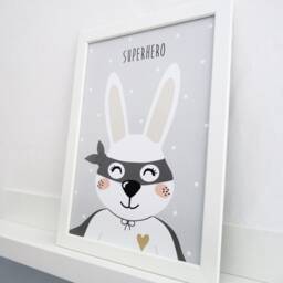 Poster Superhero Rabbit Nursery in A4 Grey Boys Print - thumbnail 2