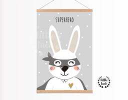 Poster Superhero Rabbit Nursery in A4 Grey Boys Print - thumbnail 1