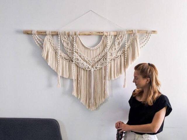 Above Bed Decor, Extra Large Macrame Wall Hanging, Mural, Headboard, Ivory Eco Nursery Decor - image 1