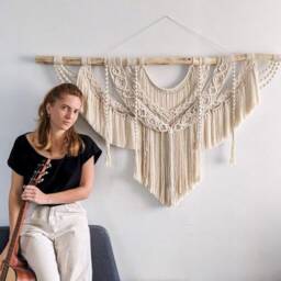 Above Bed Decor, Extra Large Macrame Wall Hanging, Mural, Headboard, Ivory Eco Nursery Decor - thumbnail 2