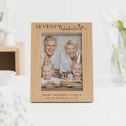 70Th Birthday Gift - Seventy & Fabulous Personalised Engraved Wood Frame For 7x5 Or 6x4 Photo - thumbnail 2