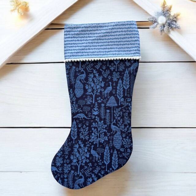 Rifle Paper Co Menagerie Silhouette - Navy Camont Fabric Christmas Stocking - image 1