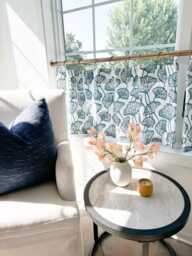 Blue Ginkgo Leaf Cafe Curtains White Cotton Linen Tier Curtains - thumbnail 1