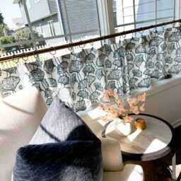 Blue Ginkgo Leaf Cafe Curtains White Cotton Linen Tier Curtains - thumbnail 2