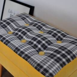 Yellow Checkered Footstool With Buttons, Yellow Pouf Rossi Furnitur - thumbnail 2