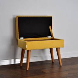 Yellow Checkered Footstool With Buttons, Yellow Pouf Rossi Furnitur - thumbnail 3