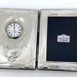 Victorian Pattern Clock & Frame 925 Sterling Silver English Hallmarks With Wooden Back By Jewelarideisigns - thumbnail 2