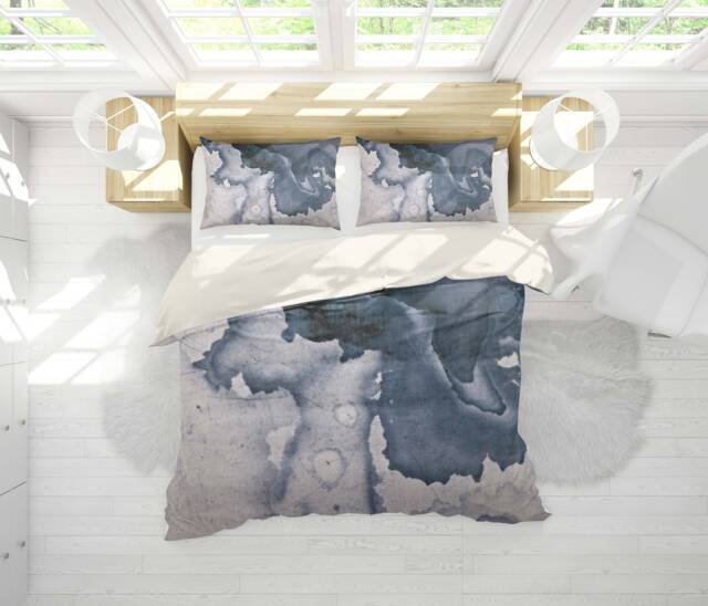 Watercolor Map Bedding Set, Abstract Blue Swirl Quilt Cover - image 1