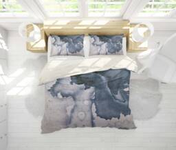 Watercolor Map Bedding Set, Abstract Blue Swirl Quilt Cover - thumbnail 1