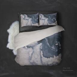 Watercolor Map Bedding Set, Abstract Blue Swirl Quilt Cover - thumbnail 2