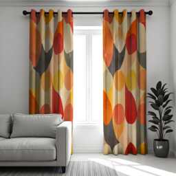 Retro Abstract Circles Curtains, Mid-Century Modern Drapes, Vibrant Red Bold Geometric Window Treatments, Custom Curtain Panels - thumbnail 2