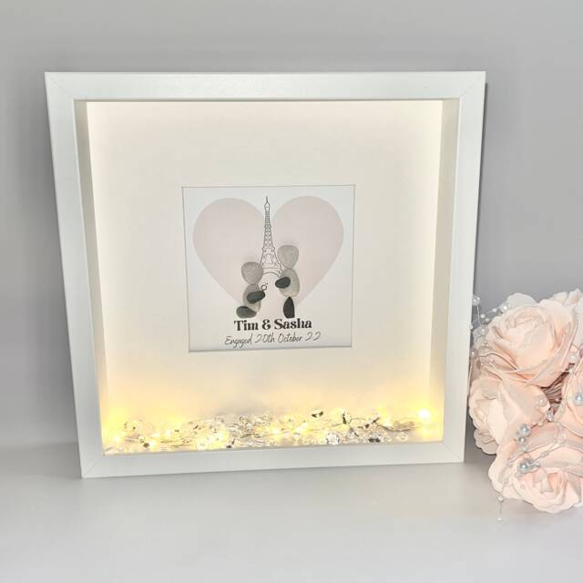 Paris Engagement Pebble Art Couple Congratulations Picture Frame Keepsake Newly Engaged in Eiffel Tower Gift Daughter, Son - image 1