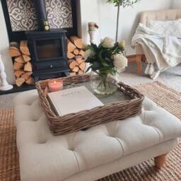 76 X cm Square Oxford Chesterfield Style Deep Buttoned Footstool in Faux Linen Naturale Chalk Footstool/Coffee Table - thumbnail 4