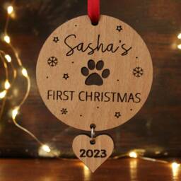 Personalized Pet Bauble Tree Decor, Dog First Christmas, Decoration Gift Paw Christmas Ornaments Wood Ornament Cat - thumbnail 2