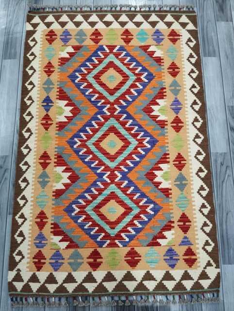 Classic Rug, Handmade Artisan Afghan Turkish Scandinavian Navajo Bohemian Wool Flatweave Multicolour Kilim Rug 149x96 cm - image 1