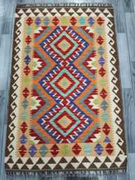 Classic Rug, Handmade Artisan Afghan Turkish Scandinavian Navajo Bohemian Wool Flatweave Multicolour Kilim Rug 149x96 cm - thumbnail 1