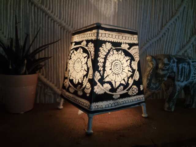 Hand-Painted Floral Leather Lampshade Boho Indian Tribal Art Decor - image 1